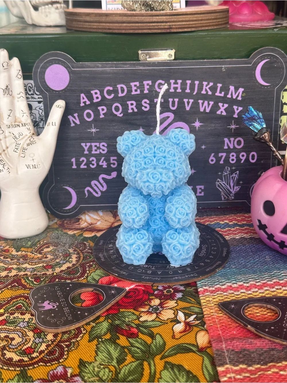 Blue Rose Bear Candle